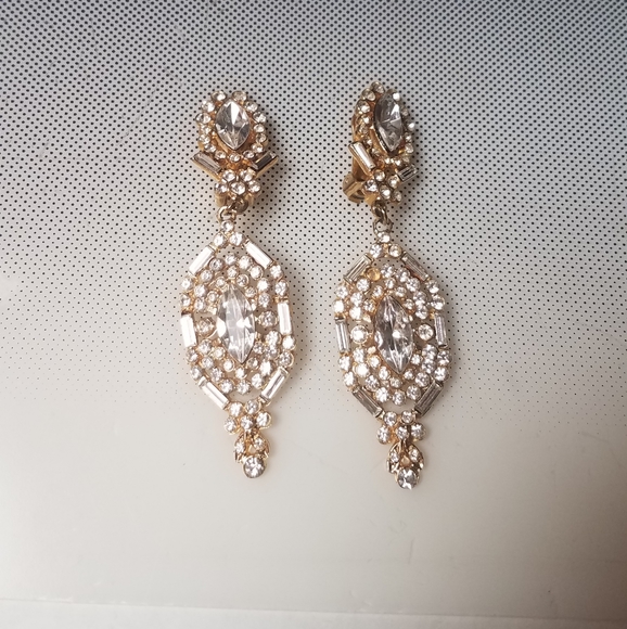 Rhinestones bling dangle clip earrings - Picture 2 of 2